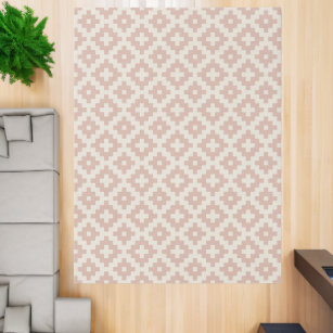 Off White and Rose Pink Geometric Aztec Pattern Rug