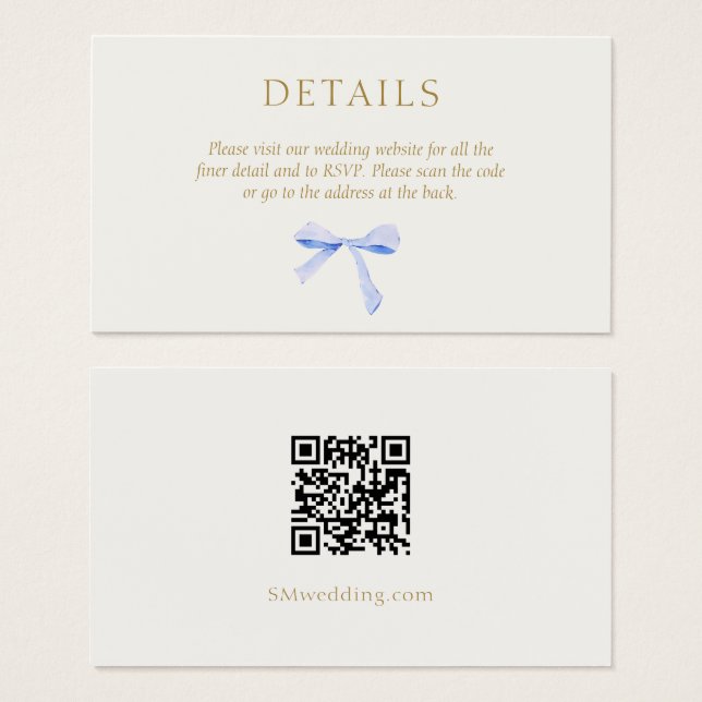 Off White | Blue Ribbon Wedding Details QR Code  (Front & Back)