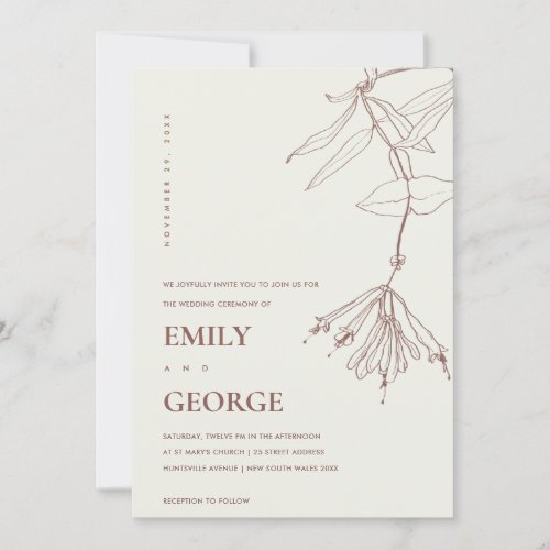 OFF WHITE BLUSH LINE DRAWING FLORAL WEDDING INVITE