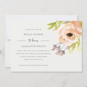 OFF WHITE BLUSH PINK PEACH FLORAL BRIDAL SHOWER INVITATION