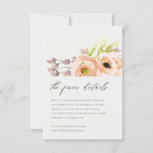 OFF WHITE BLUSH PINK PEACH FLORAL WEDDING DETAIL INVITATION