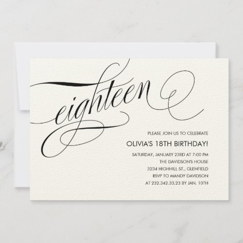 Off White Contemporary 18th Birthday Invitations