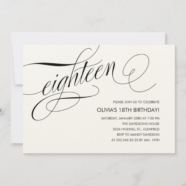 Off White Contemporary 18th Birthday Invitations (Front)
