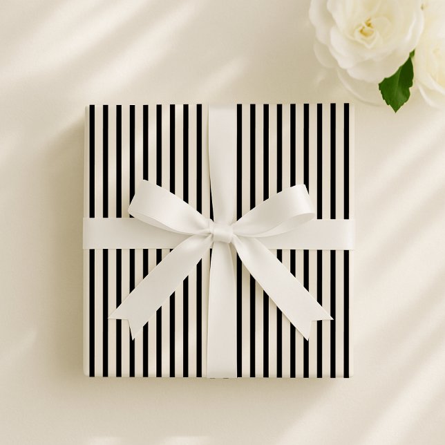 Off-white, dark gray elegant striped  wrapping paper (Creator Uploaded)