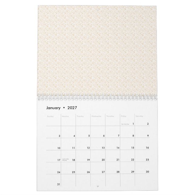 Off-white fabric with a subtle, repeating, small p calendar (Jan 2027)