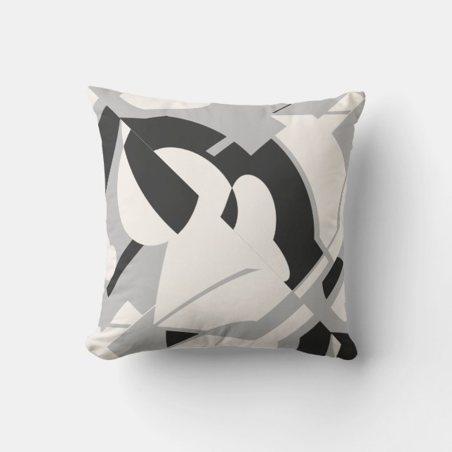 Off-white Gray Black Bold Swirling Abstract Motif Throw Pillow (Front)