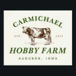Off-White Green Brown Vintage Farmhouse Style Poster<br><div class="desc">Classic typography and a vintage dairy cow etching help to create your own rustic farmhouse style custom sign. Personalize the arched name text,  the year,  type and location for a truly one of a kind gift or home decor accent.</div>