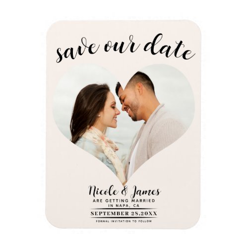 Off White Heart Photo Wedding Save the Date Magnet