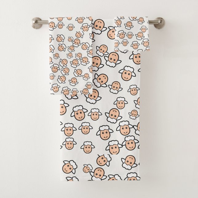 off white illustrative sheep face  bath towel set (Insitu)