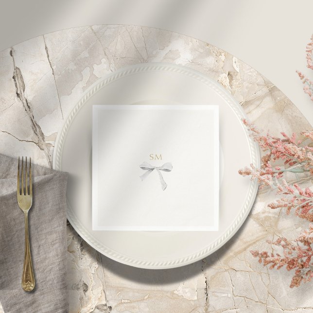 Off White Initials | Trendy Ribbon Wedding  Napkins (Creator Uploaded)