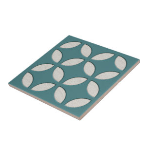 Off-White Ivory Dark Teal Blue Ethnic Mosaic Art Ceramic Tile