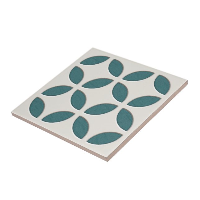 Off-White Ivory Dark Teal Blue Ethnic Mosaic Art Ceramic Tile (Side)