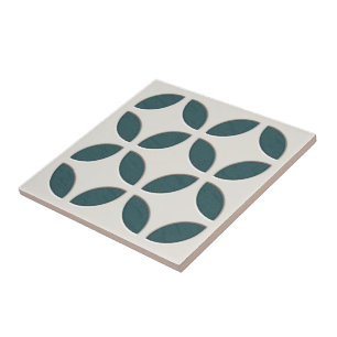 Off-White Ivory Dark Teal Green Ethnic Mosaic Art Ceramic Tile