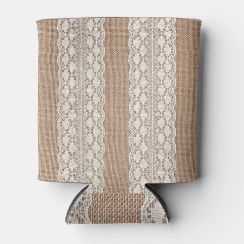Off_White Lace Burlap Texture Can Cooler