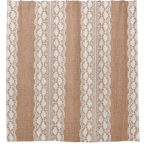 Off_White Lace on Brown Burlap Texture Shower Curtain