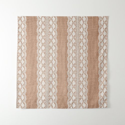 Off_White Lace on Brown Burlap Texture Tapestry