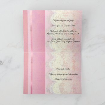 Off White Lace On Pink Wedding Invitation by profilesincolor at Zazzle