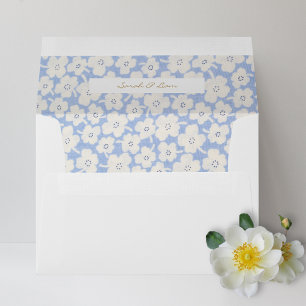 Off-White Linen Blue & White Floral Wedding Envelope
