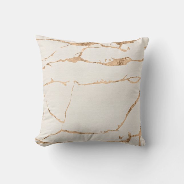 Off White Modern Marble Gold Foil Gemstone Throw Pillow (Front)
