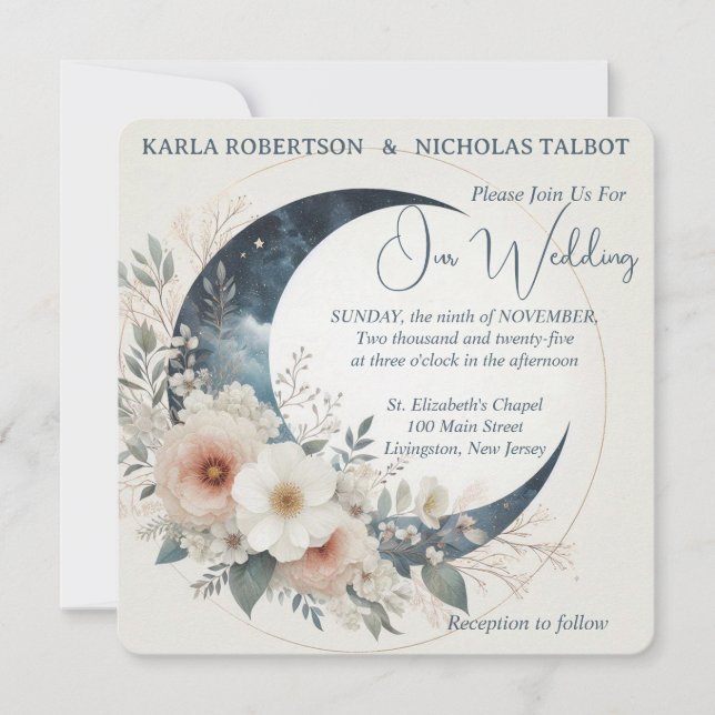 Off White Moonflower Floral Rounded Wedding Invitation (Front)