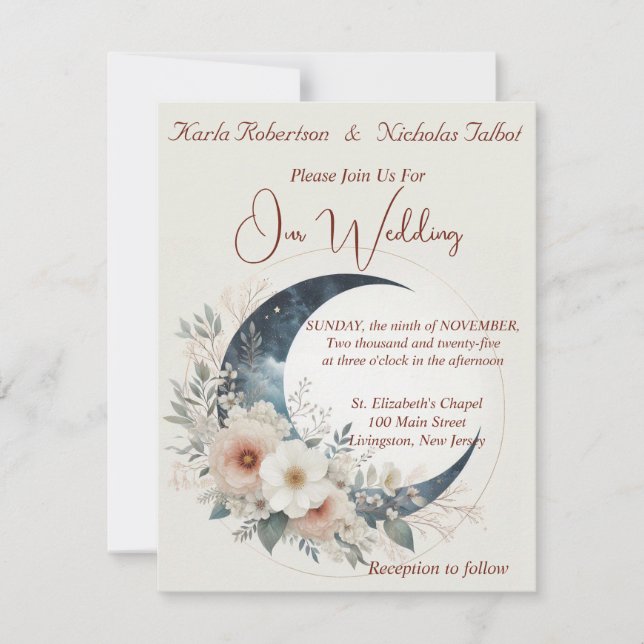 Off White Moonflower Floral Wedding Invitation (Front)