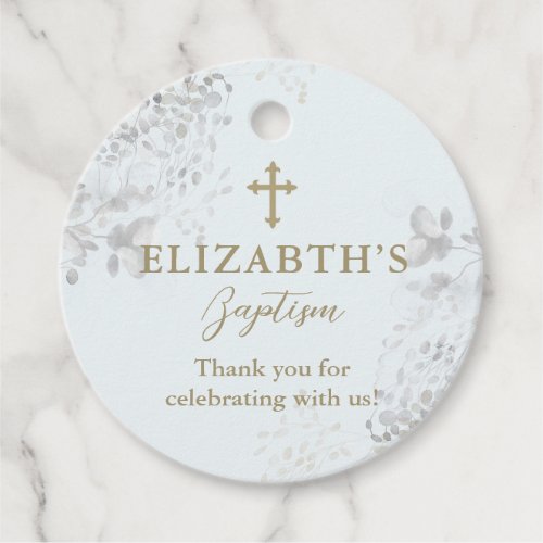 Off White Neutral Floral Baptism or Christening Fa Favor Tags