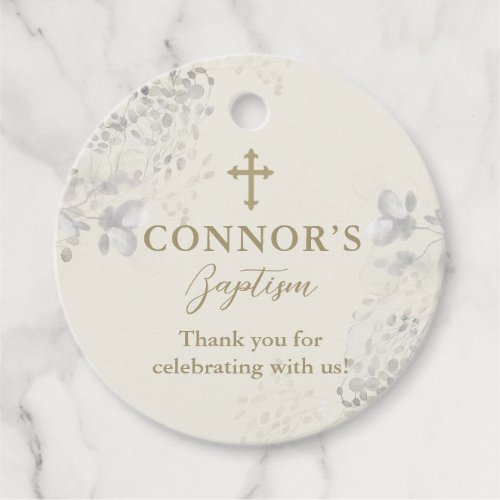 Off White Neutral Floral Baptism or Christening Fa Favor Tags