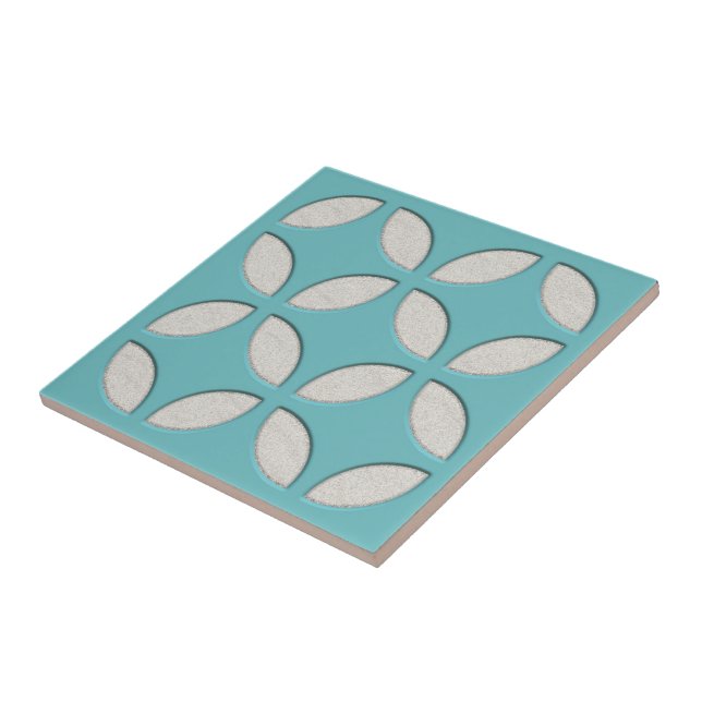 Off-White Ocean Turquoise Blue Mosaic Art Ceramic Tile (Side)