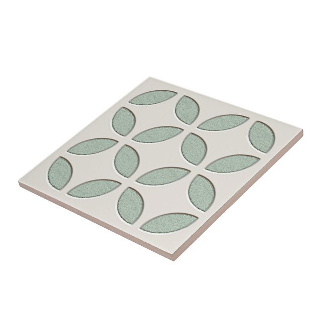 Off-White Pastel Mint Green Ethnic Mosaic Art Ceramic Tile (Side)