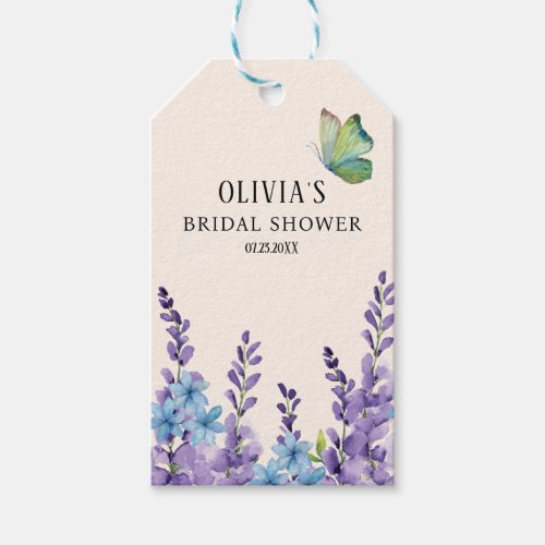 Off white purple Floral Butterfly Bridal Shower  Gift Tags