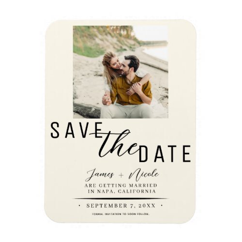 Off White Save the Date Photo Wedding Magnet
