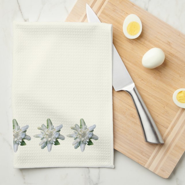 Off white Swiss Towel Switzerland Edelweiss flower (Quarter Fold)