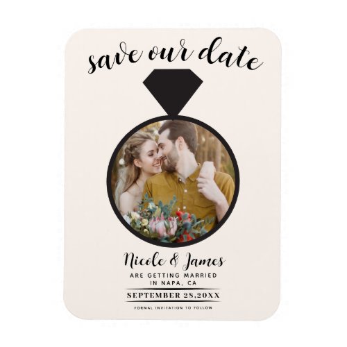 Off White Wedding Ring Photo Save the Date Magnet