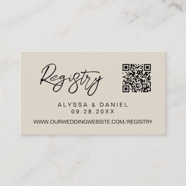 Off-white wedding shower gift registry QR code Enclosure Card (Front)
