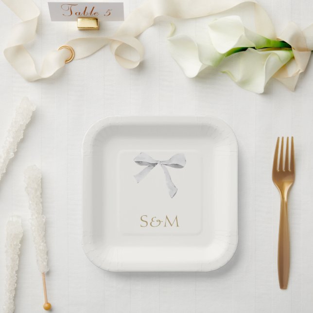 Off White | White Ribbon Bow Wedding  Paper Plates (Wedding)