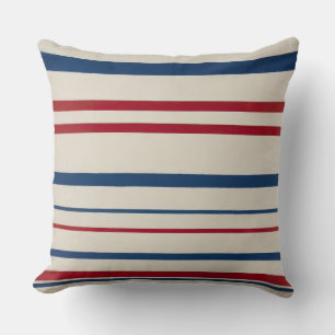 Off-white with red and blue stripes throw pillow