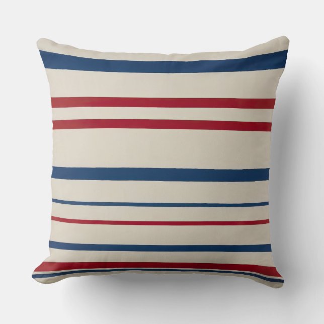 Off-white with red and blue stripes throw pillow (Front)