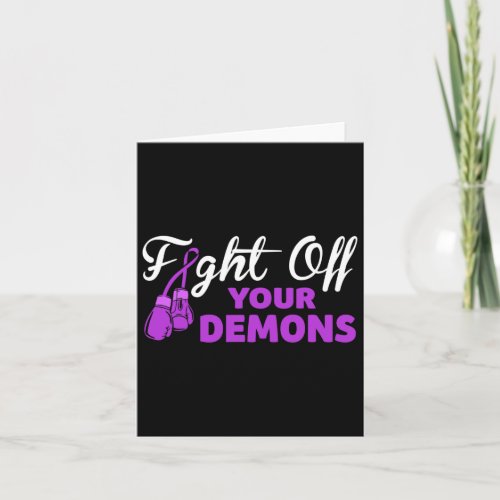 Off Your Demons Purple Ribbon Boxing Gloves Overdo Card