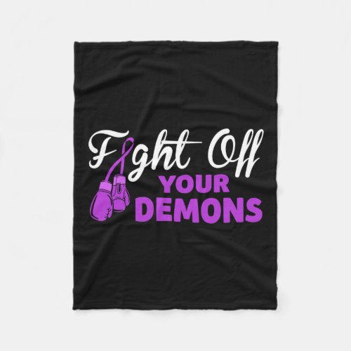 Off Your Demons Purple Ribbon Boxing Gloves Overdo Fleece Blanket