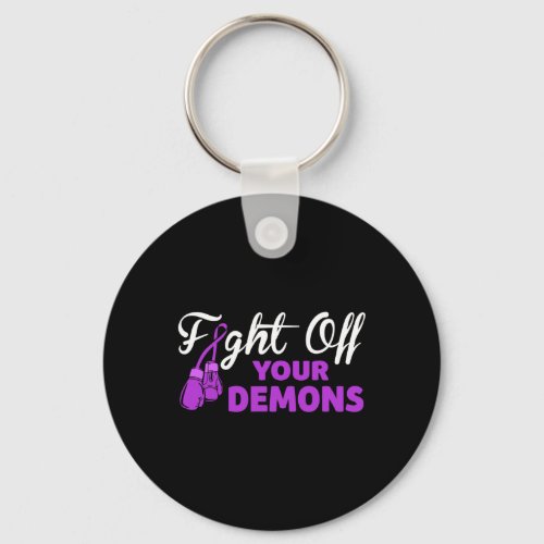 Off Your Demons Purple Ribbon Boxing Gloves Overdo Keychain