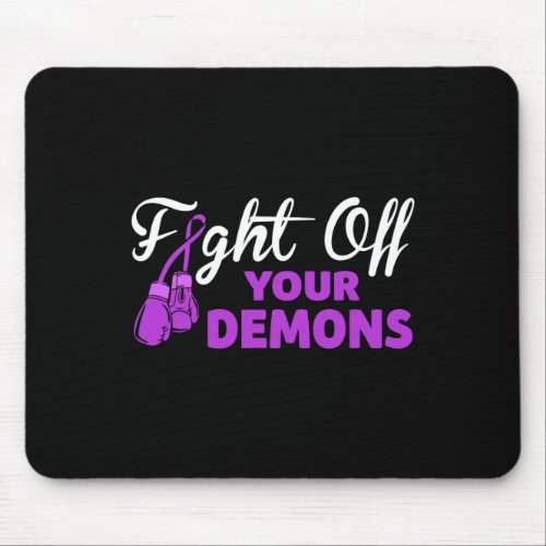 Off Your Demons Purple Ribbon Boxing Gloves Overdo Mouse Pad