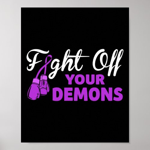 Off Your Demons Purple Ribbon Boxing Gloves Overdo Poster