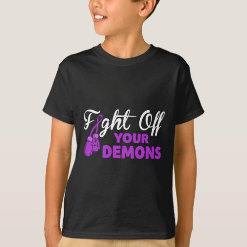Off Your Demons Purple Ribbon Boxing Gloves Overdo T_Shirt