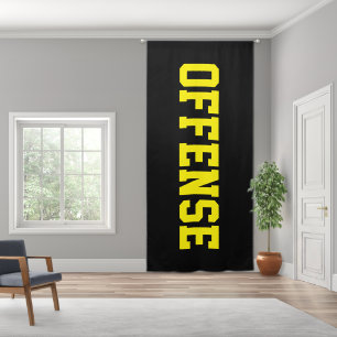 OFFENSE Fun Athletic Bright Yellow Text On Black Blackout Curtains