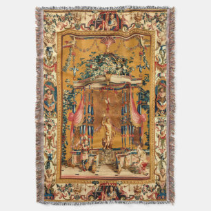 Offering to Bacchus Antique French Tapestry Print Throw Blanket