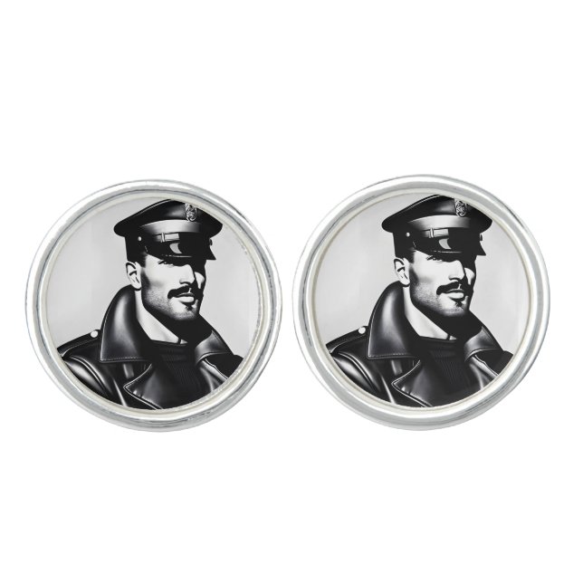 Offical Iconic LGBTQ Gay Leather Daddy Biker Art Cufflinks (Front)