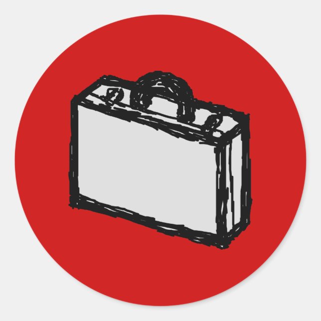 Office Briefcase or Travel Suitcase. Sketch on Red Classic Round Sticker (Front)
