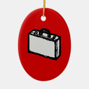 Office Briefcase or Travel Suitcase. Sketch. Red Ceramic Ornament