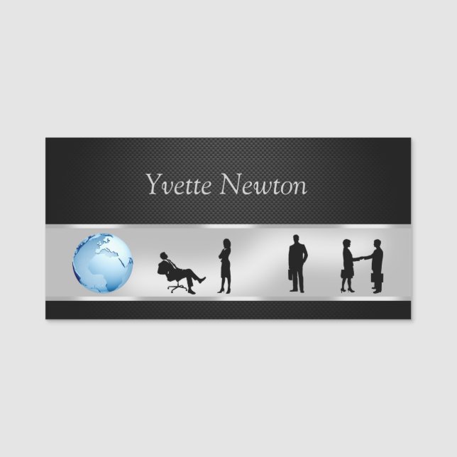 Office Business People World Globe Name Tag (Front)