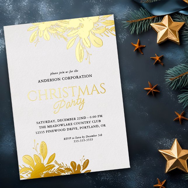 Office Christmas Party Fold Foil Greenery  Invitation (Creator Uploaded)